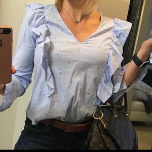 ZARA UMBRELLA PRINT RUFFLED SHIRT